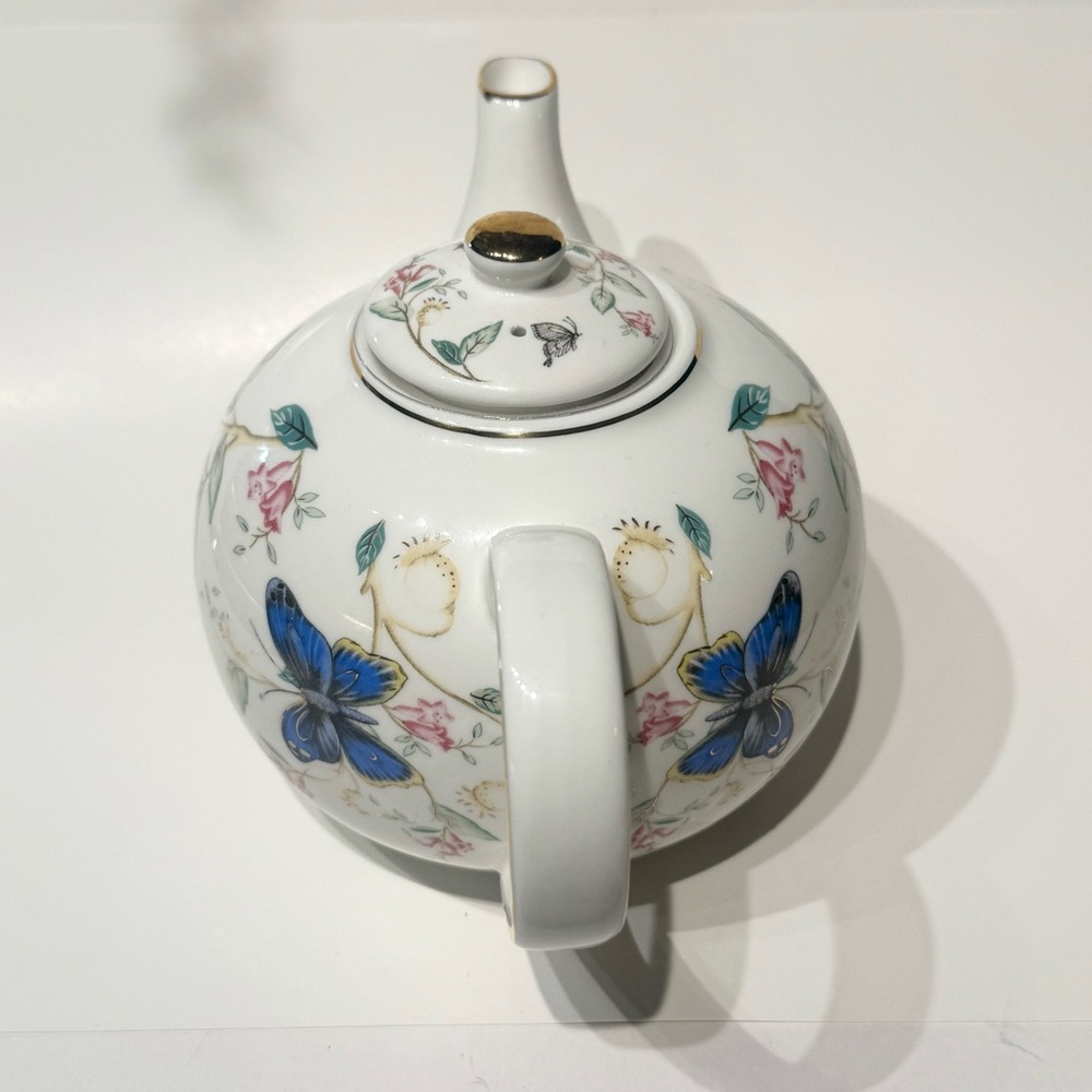 Grace Teaware Floral Porcelain Teapot with Butterfly Design - Picture 2 of 10